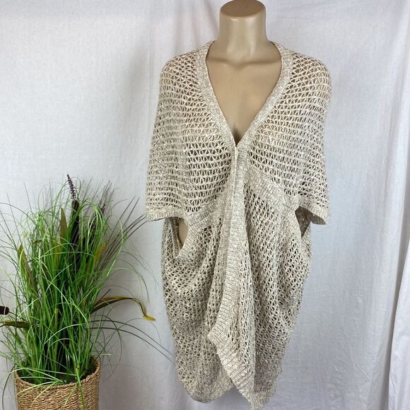 Eileen Fisher Tan Crochet Open Front Cardigan Sweater S - Picture 4 of 7